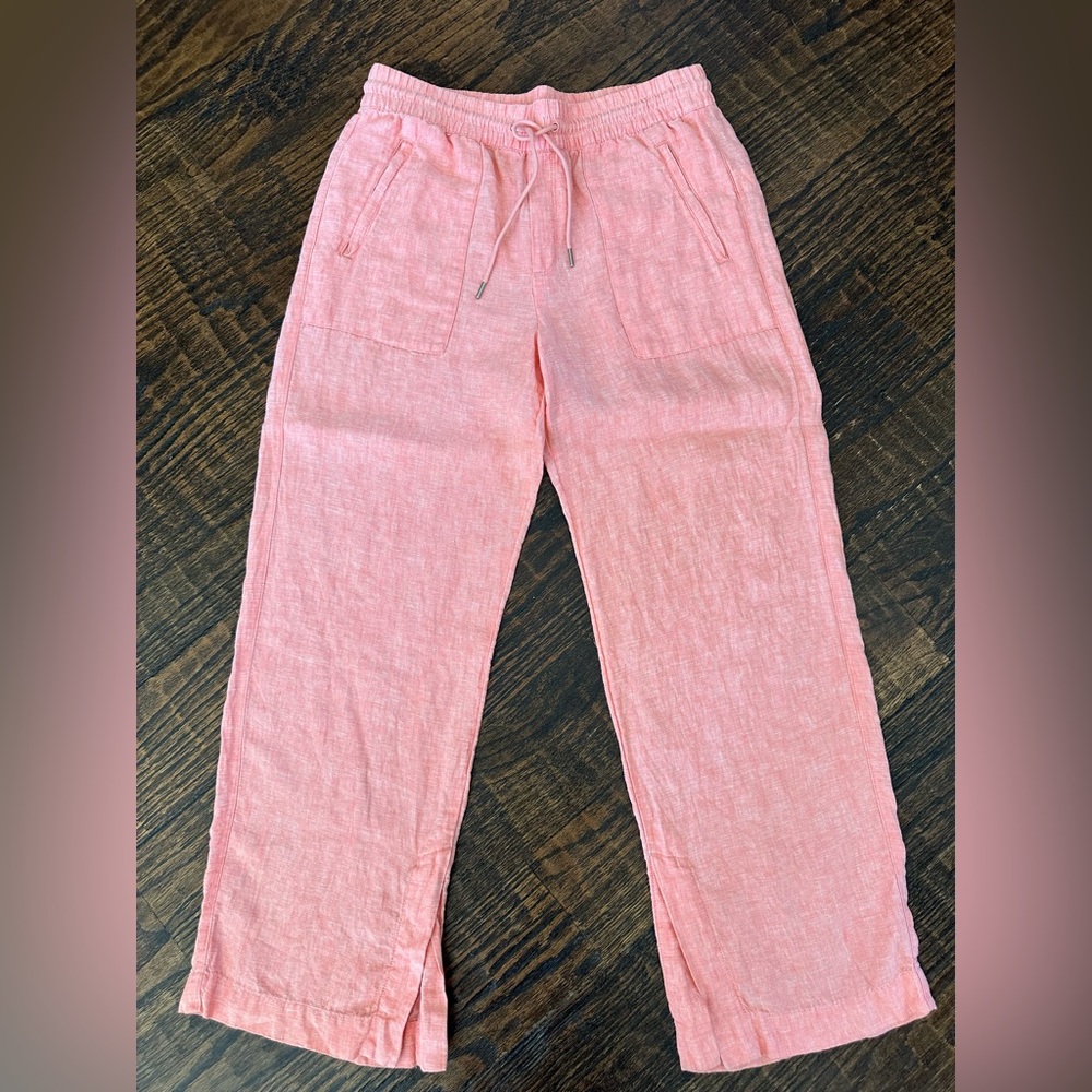 Athleta Retreat Linen Wide Leg Pants Size 8 Coral/Orange